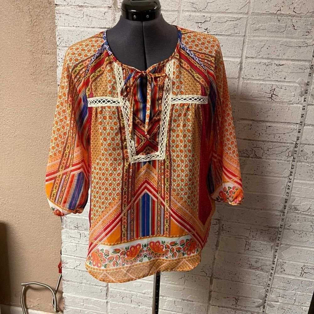 New Directions BoHo Sheer Blouse Small - Picture 2 of 9